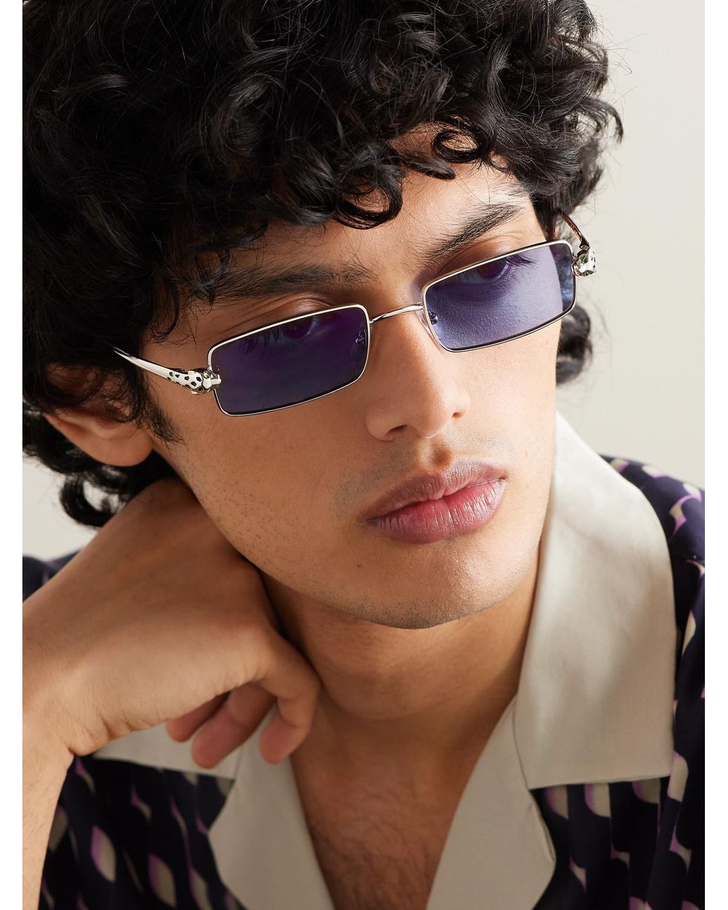 Cartier Blue Panthère De Cartier Square-Frame-Tone Metal Sunglasses for men