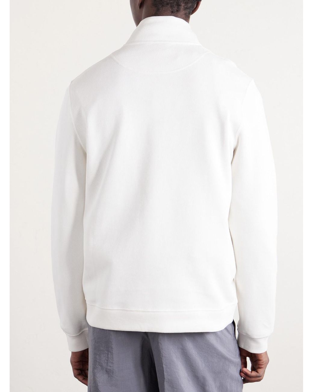 Mr P. White Cotton Zip-Up Sweater for men