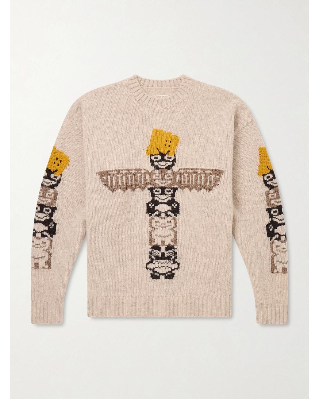 Kapital Natural Peckish Totem Pole Intarsia Wool-Blend Sweater for men