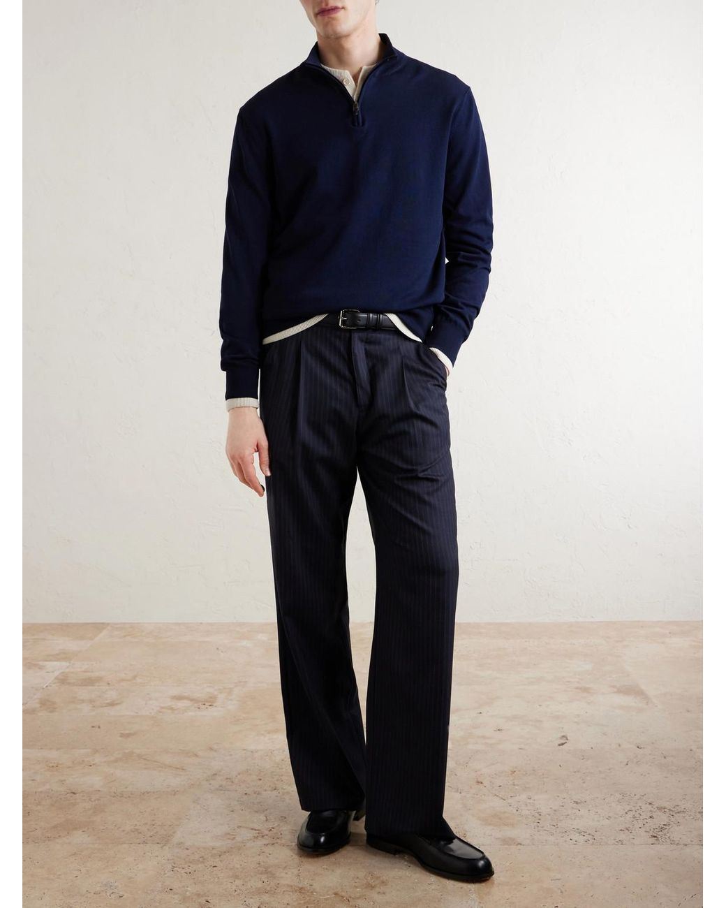 Canali Blue Cotton Half-Zip Sweater for men