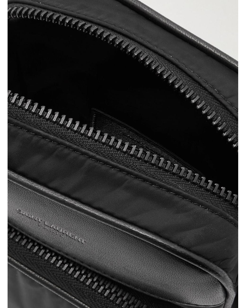 Saint Laurent Black City Mini Logo-Print Leather-Trimmed Shell Camera Bag for men