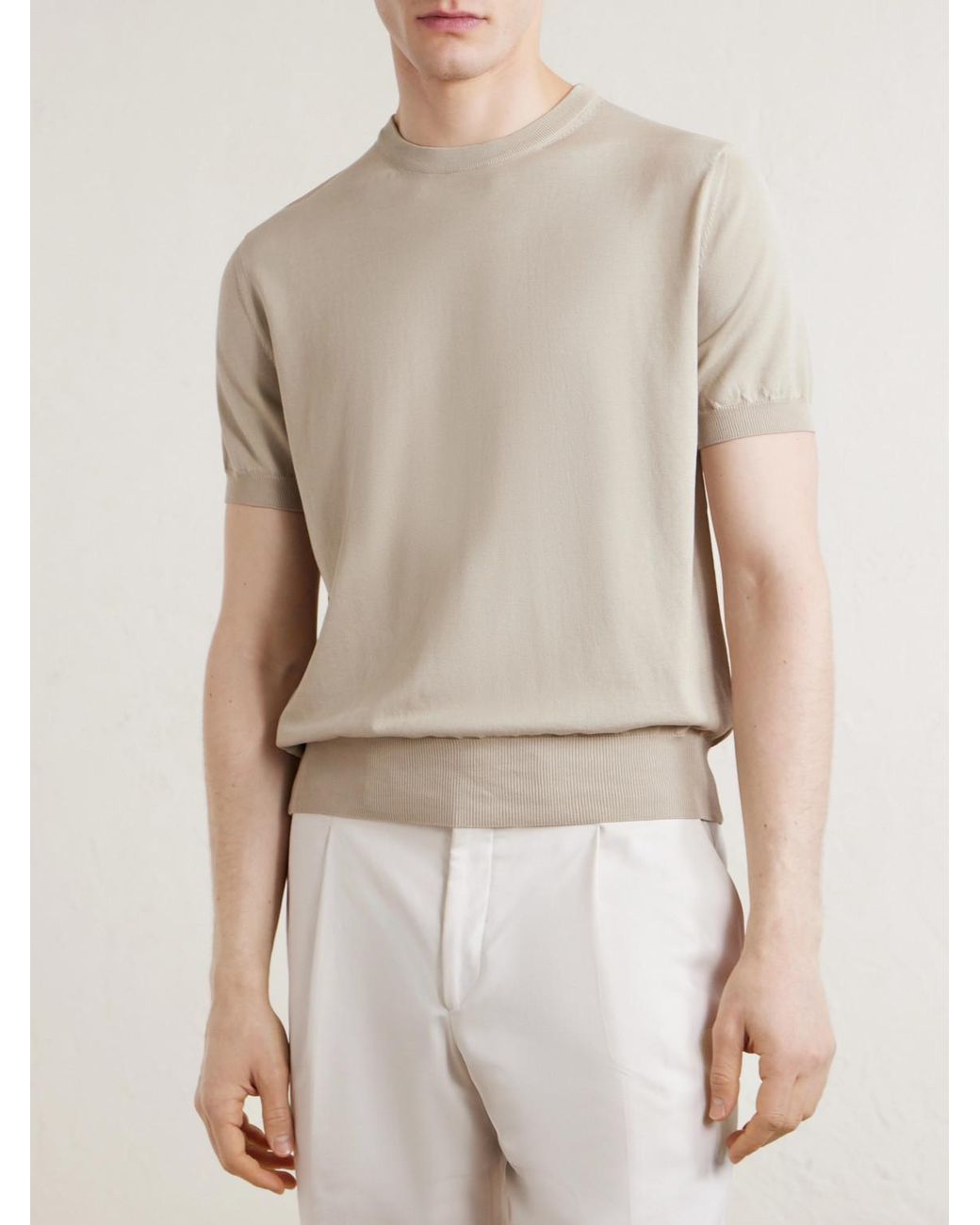 Canali White Knitted Cotton T-Shirt for men