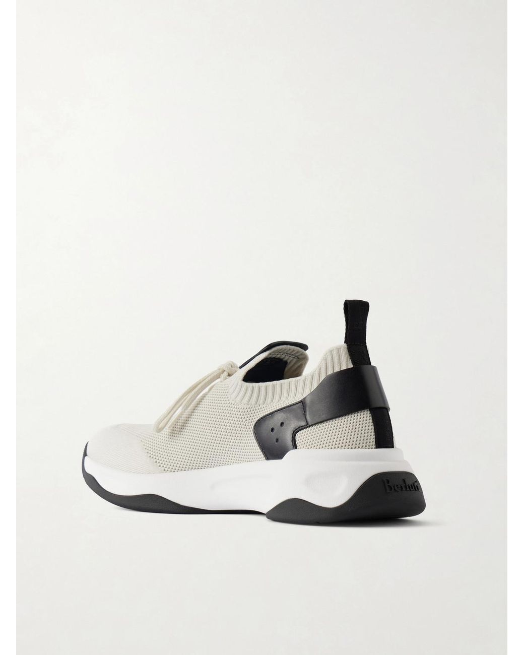 Berluti White Shadow Logo-embroidered Leather-trimmed Stretch-knit Sneakers for men