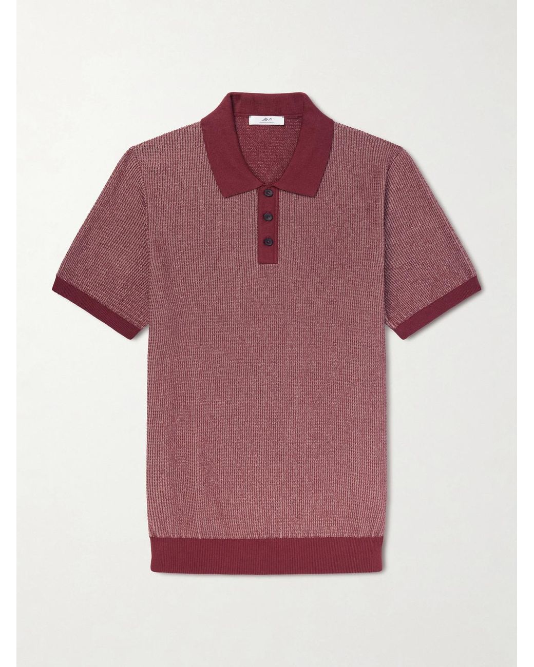 Mr P. Red Honeycomb-Knit Silk And Cotton-Blend Polo Shirt for men