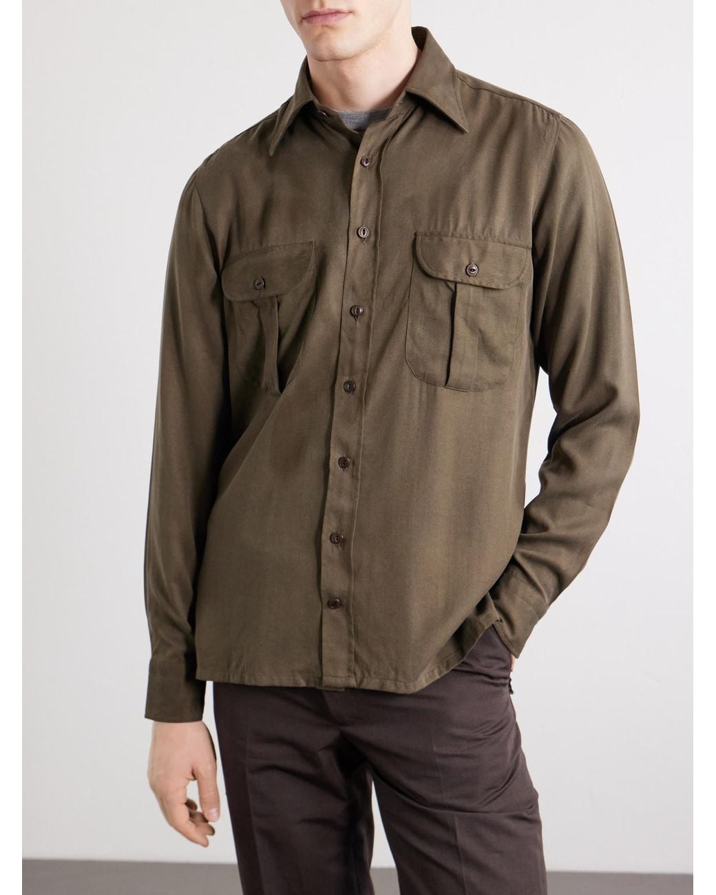J. Mueser Green Tencel Lyocell-Twill Shirt for men