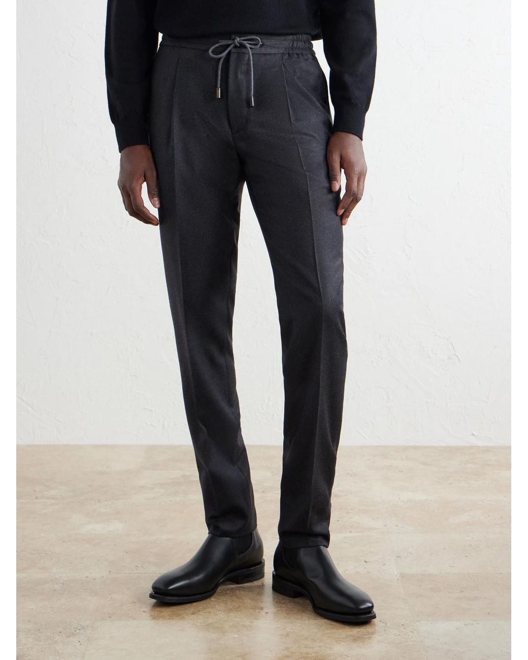 Slowear Blue Incotex Tapered Wool Drawstring Trousers for men