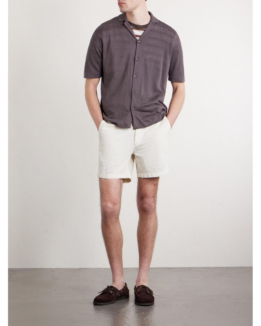 Slowear White Straight-Leg Cotton-Corduroy Drawstring Shorts for men