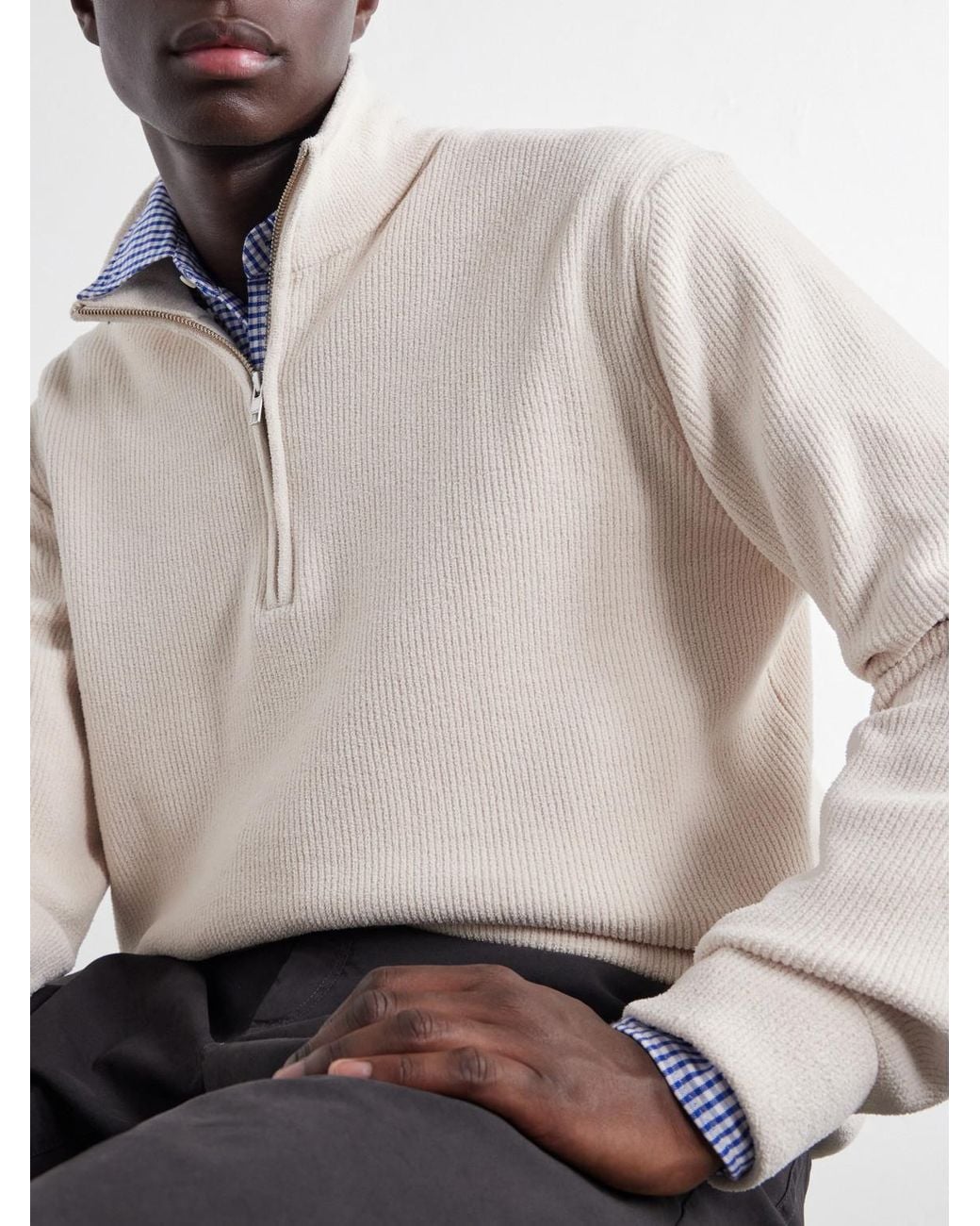 NN07 Natural Danny 6429 Ribbed Chenille Half-Zip Sweater for men
