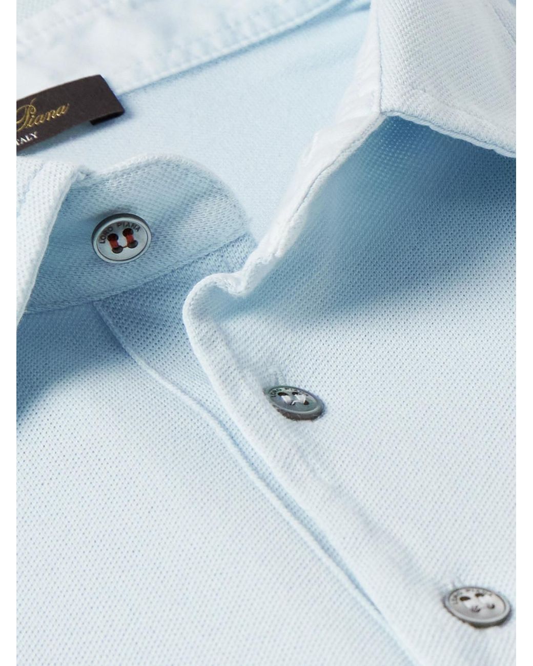 Loro Piana Blue Cotton-Piqué Polo Shirt for men