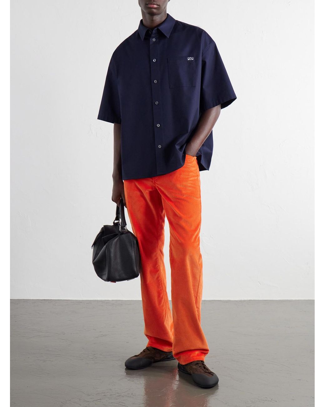 Loewe Orange Straight-Leg Cotton-Corduroy Trousers for men