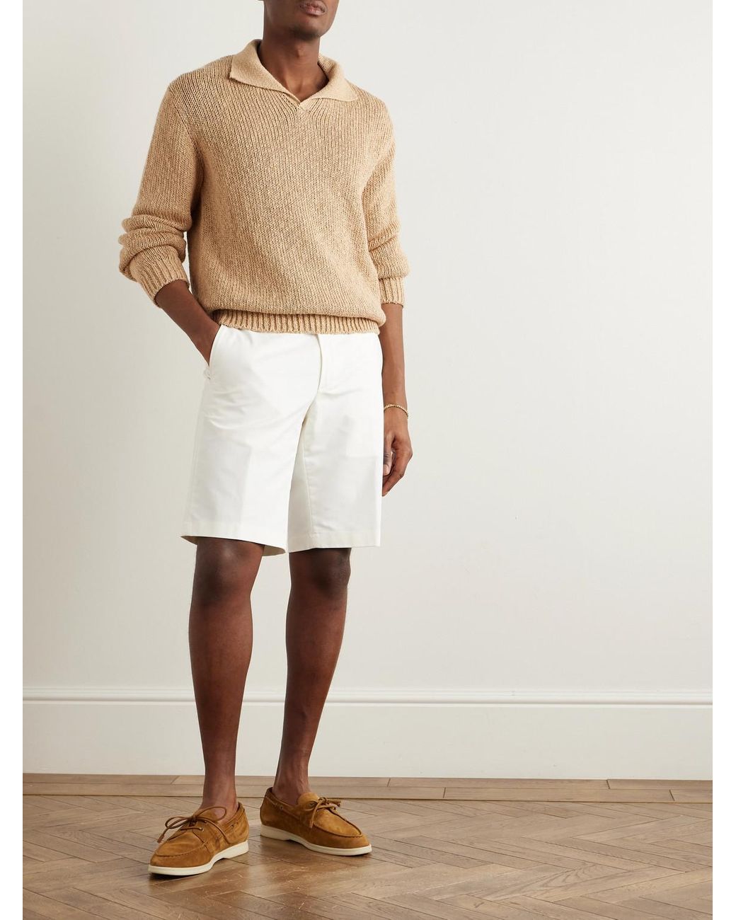 Loro Piana White Jarno Straight-leg Stretch-cotton Bermuda Shorts for men