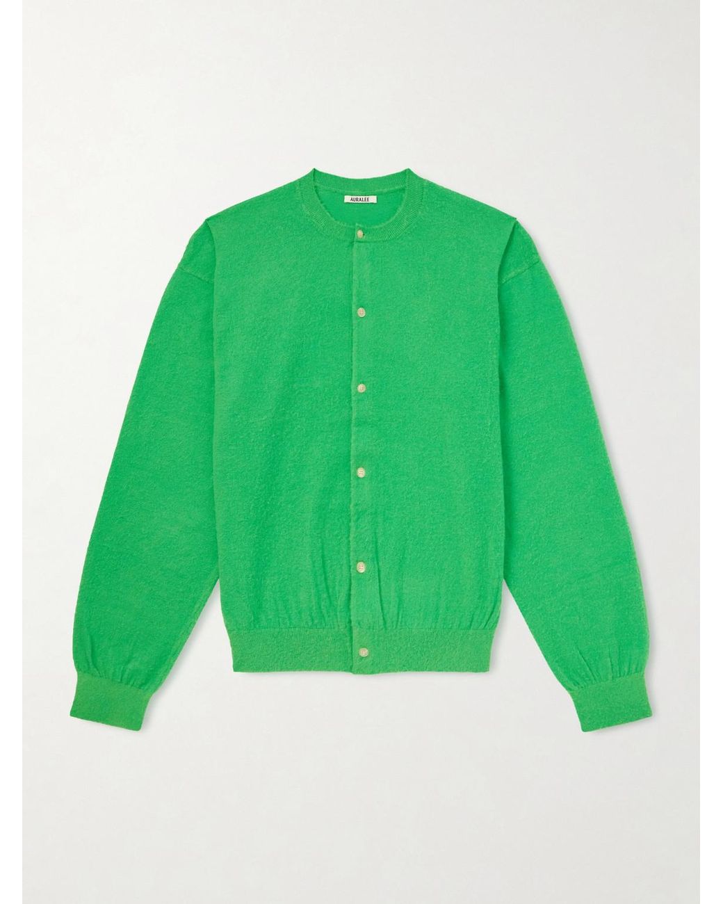 AURALEE Brushed Cashmere And Cotton-Blend Cardigan in Green for