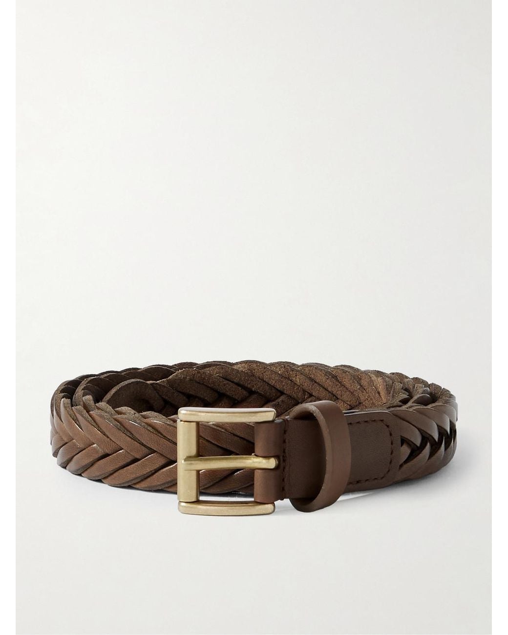 Andersons Brown 2.5Cm Woven Leather Belt for men