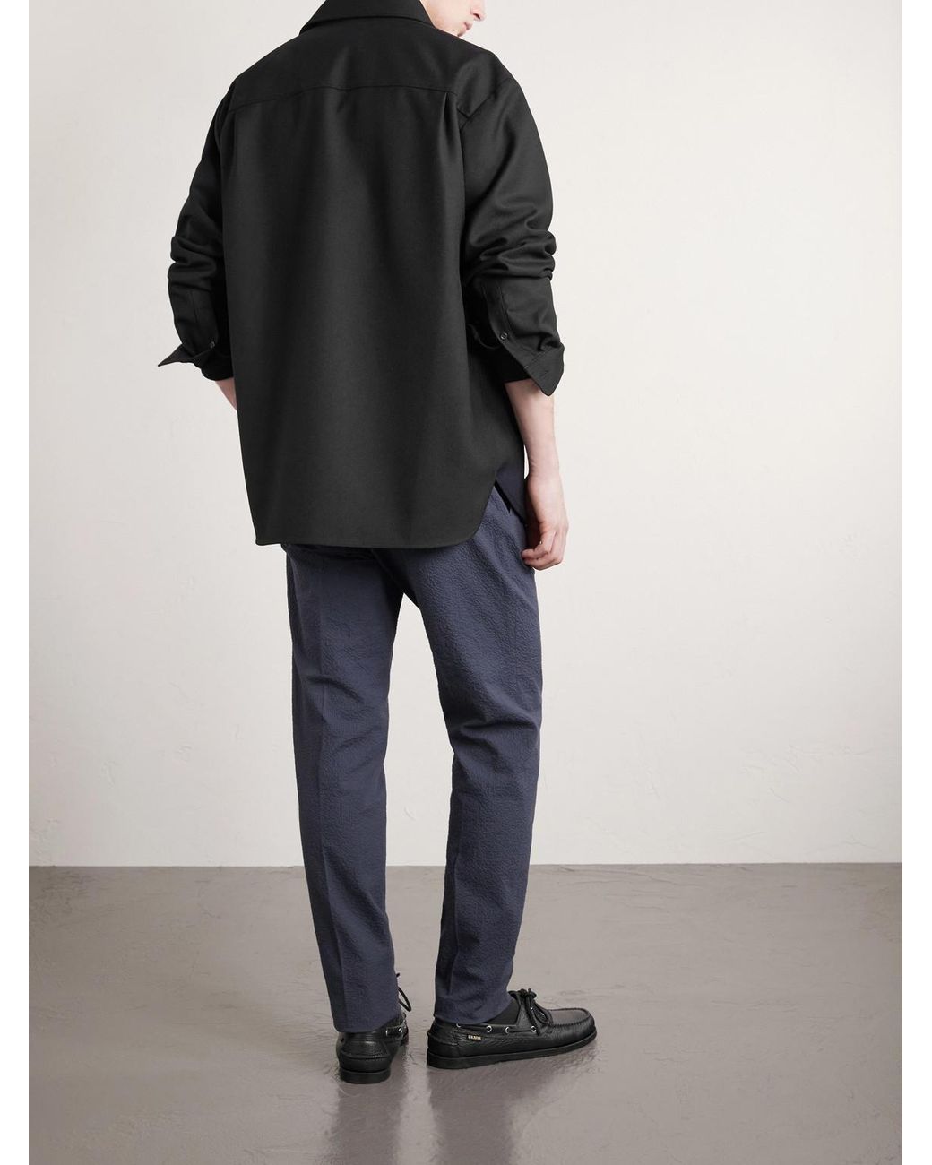 Slowear Blue Tapered Cotton-blend Seersucker Trousers for men