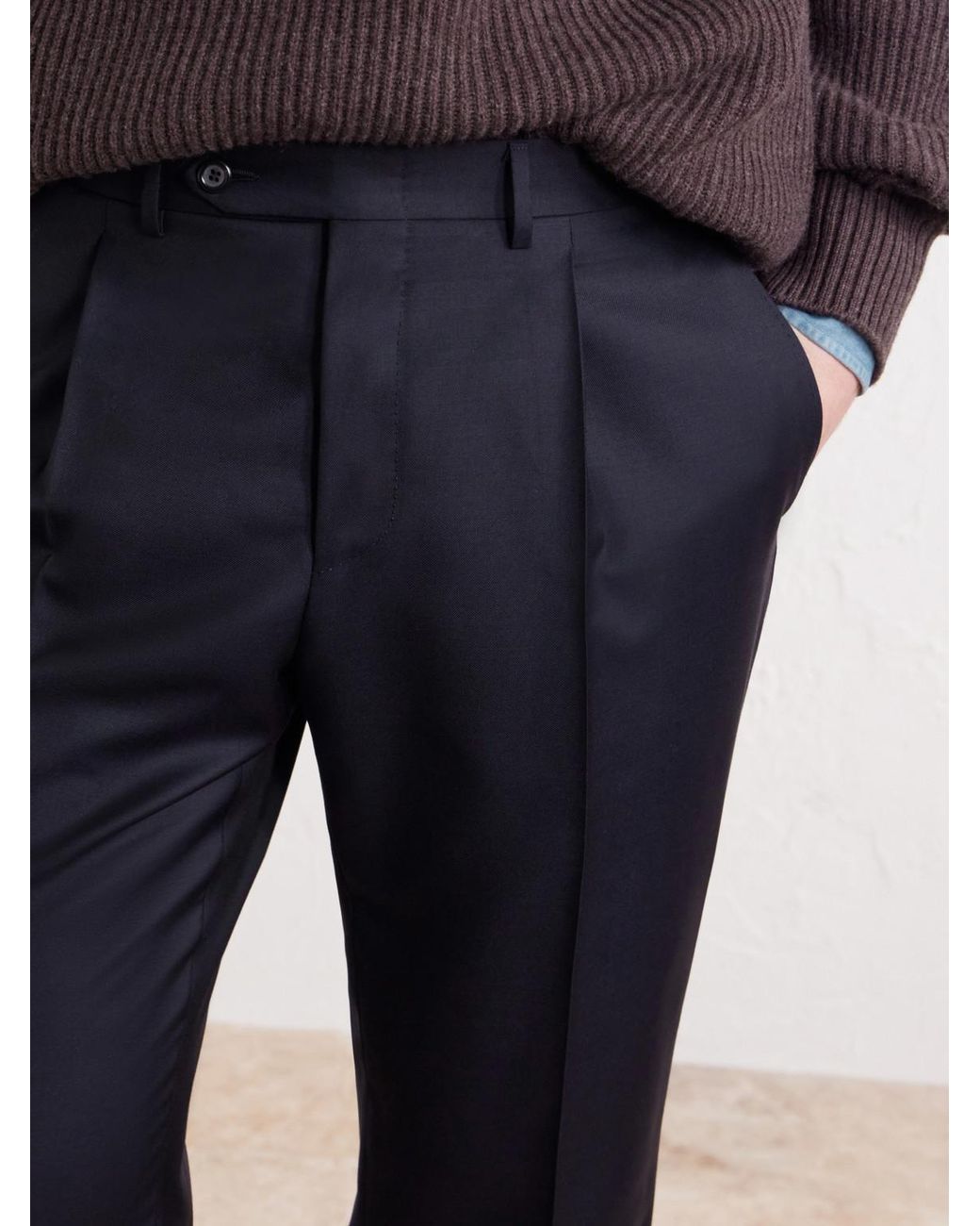 Canali Blue Tapered Pleated Wool-Twill Trousers for men