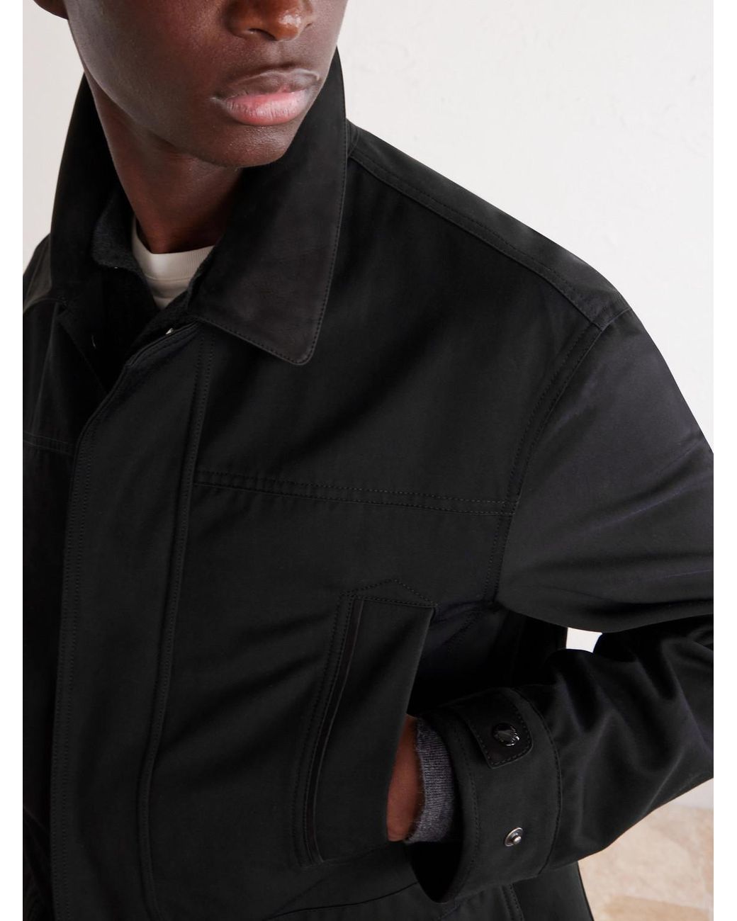 Tom Ford Black Suede-Trimmed Cotton-Blend Twill Jacket for men