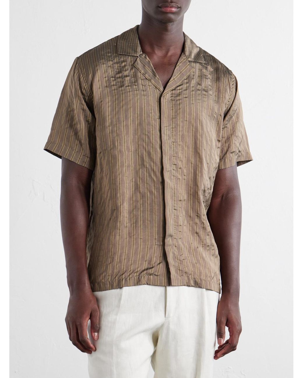 Orlebar Brown Brown Maitan Villa Camp-Collar Striped Woven Shirt for men
