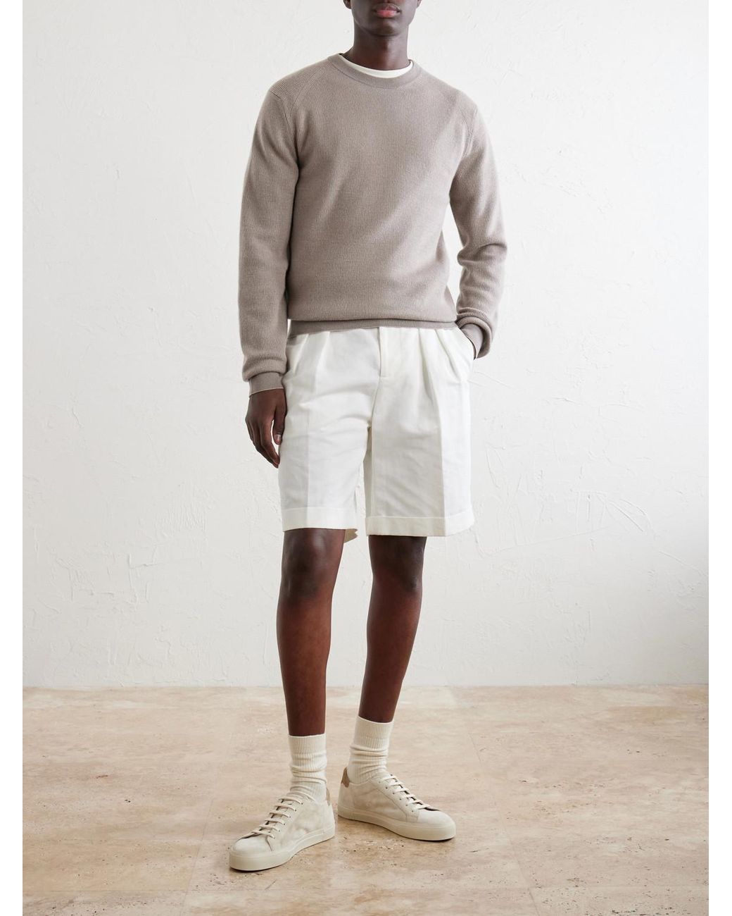 Brioni White Cashmere And Wool-Blend Sweater for men