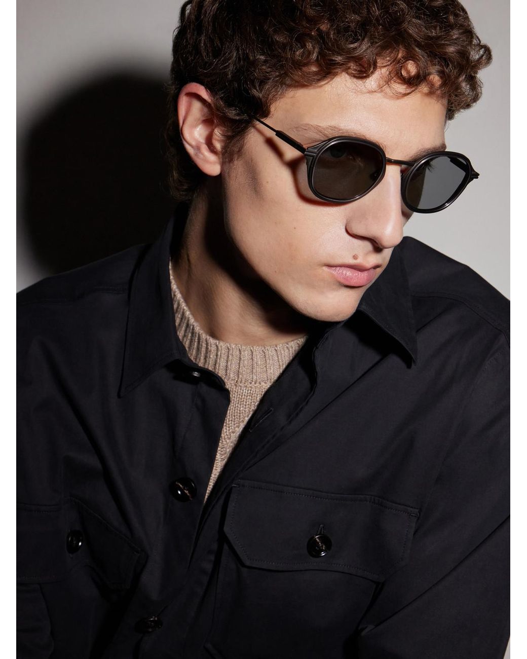 Zegna Metallic Round-Frame Titanium Sunglasses for men