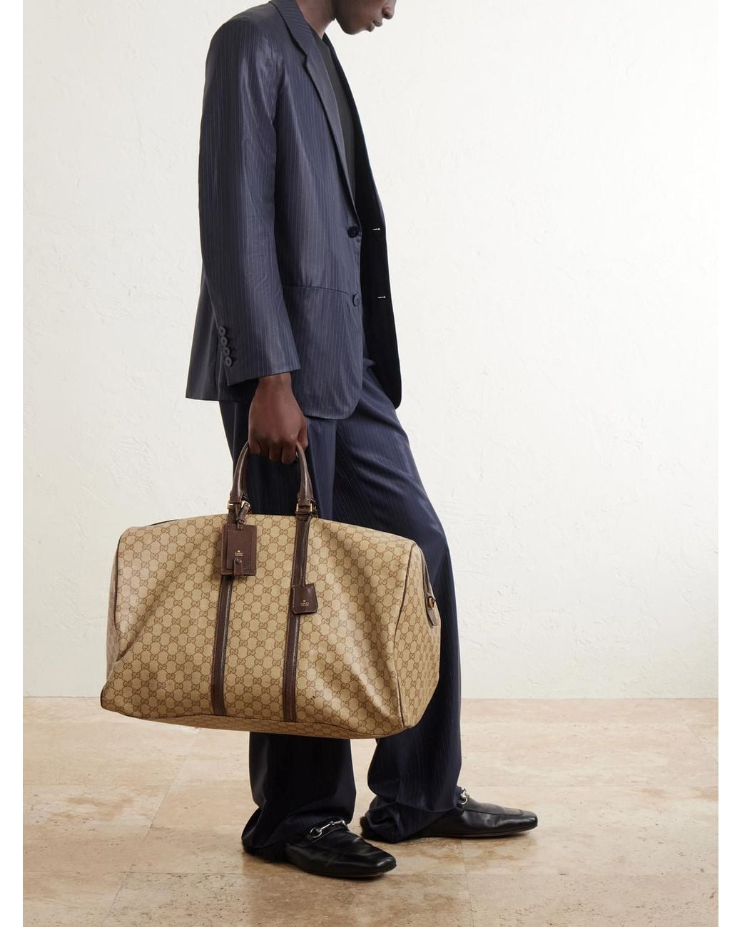 Gucci Natural Essence Classic Leather-Trimmed Coated Canvas-Jacquard Weekend Bag for men