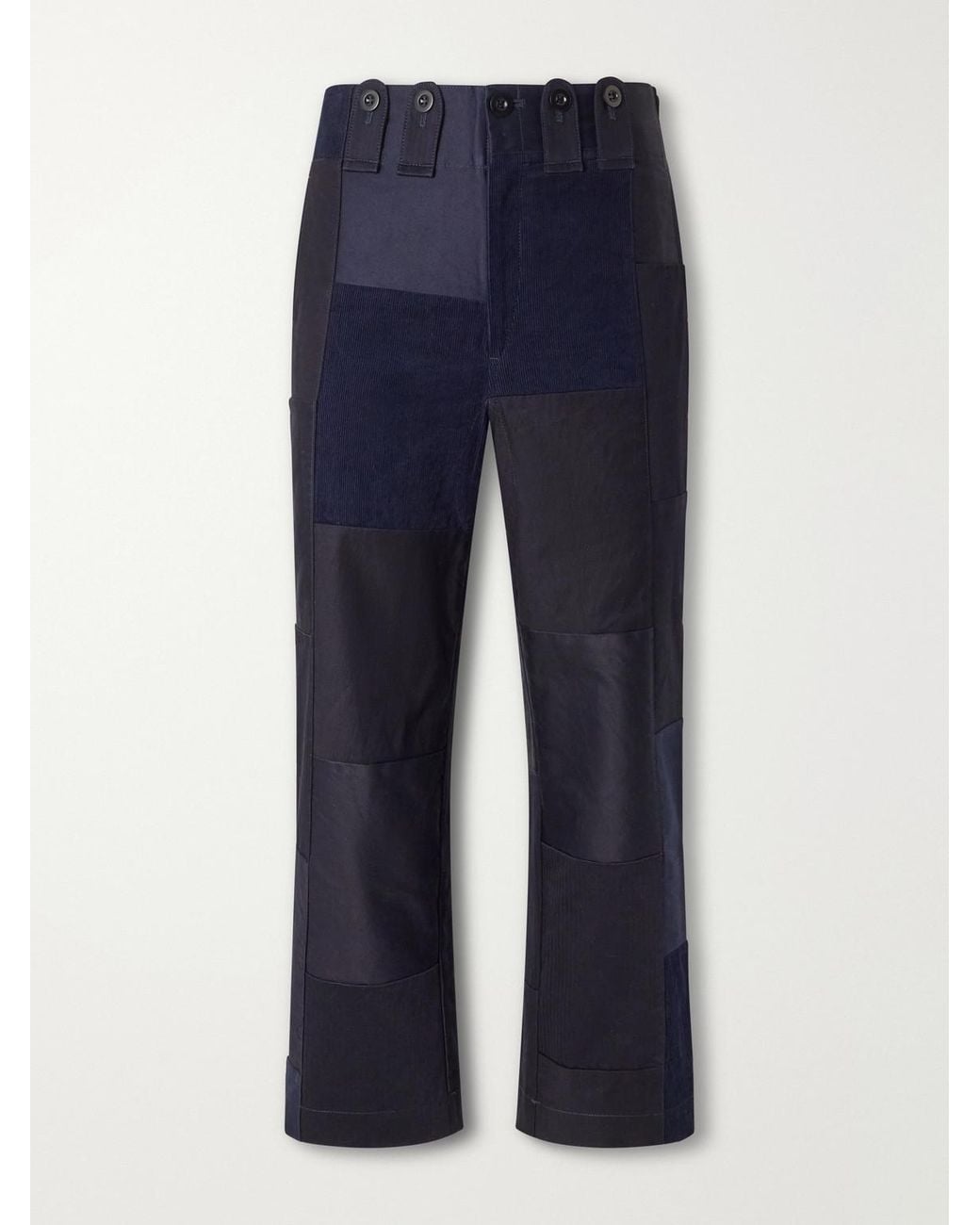 Junya Watanabe Blue Patchwork Straight-Leg Panelled Cotton-Twill Trousers for men