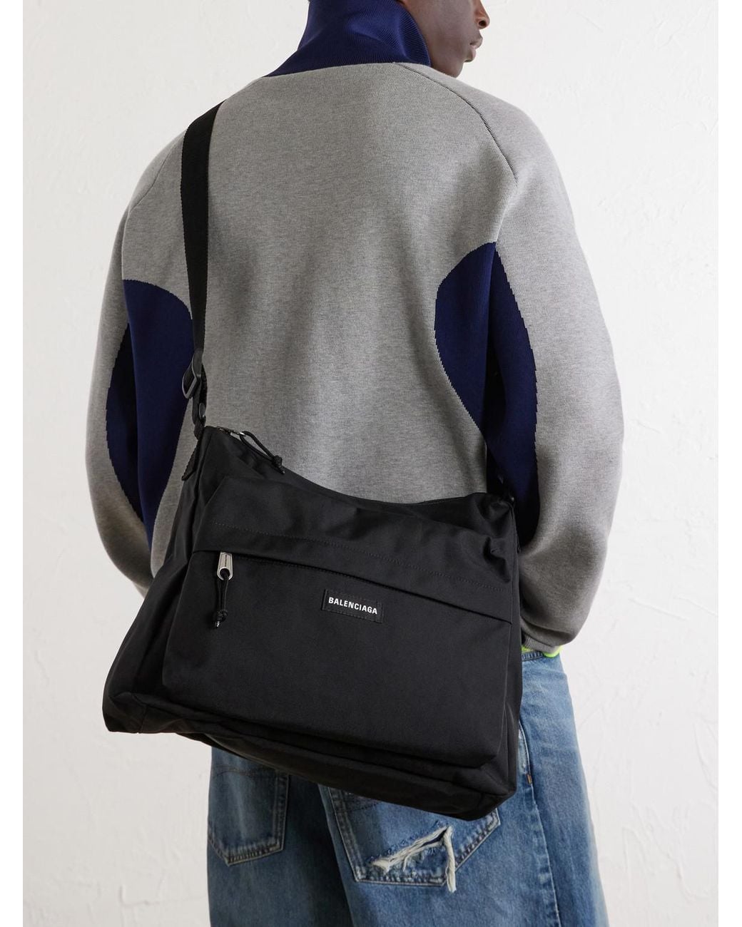 Balenciaga Black Explorer Logo-Appliquéd Canvas Messenger Bag for men