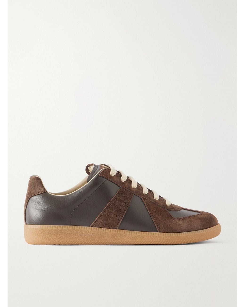 Maison Margiela Brown Replica Leather And Suede Sneakers for men