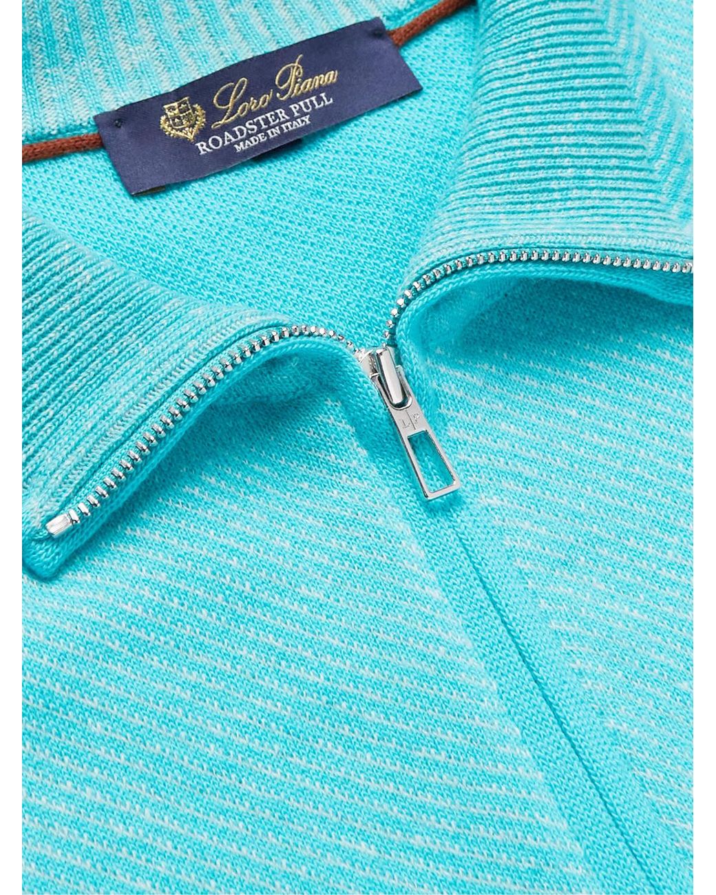 Loro Piana Blue Roadster Striped Cashmere Half-Zip Sweater for men