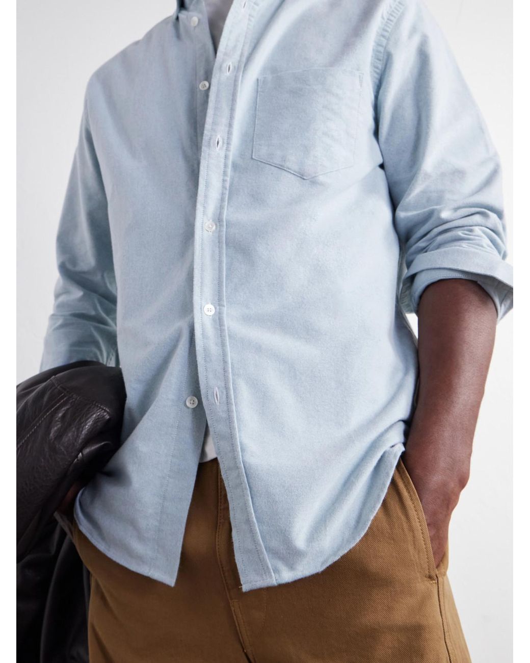Portuguese Flannel Blue Button-Down Brushed-Cotton Oxford Shirt for men