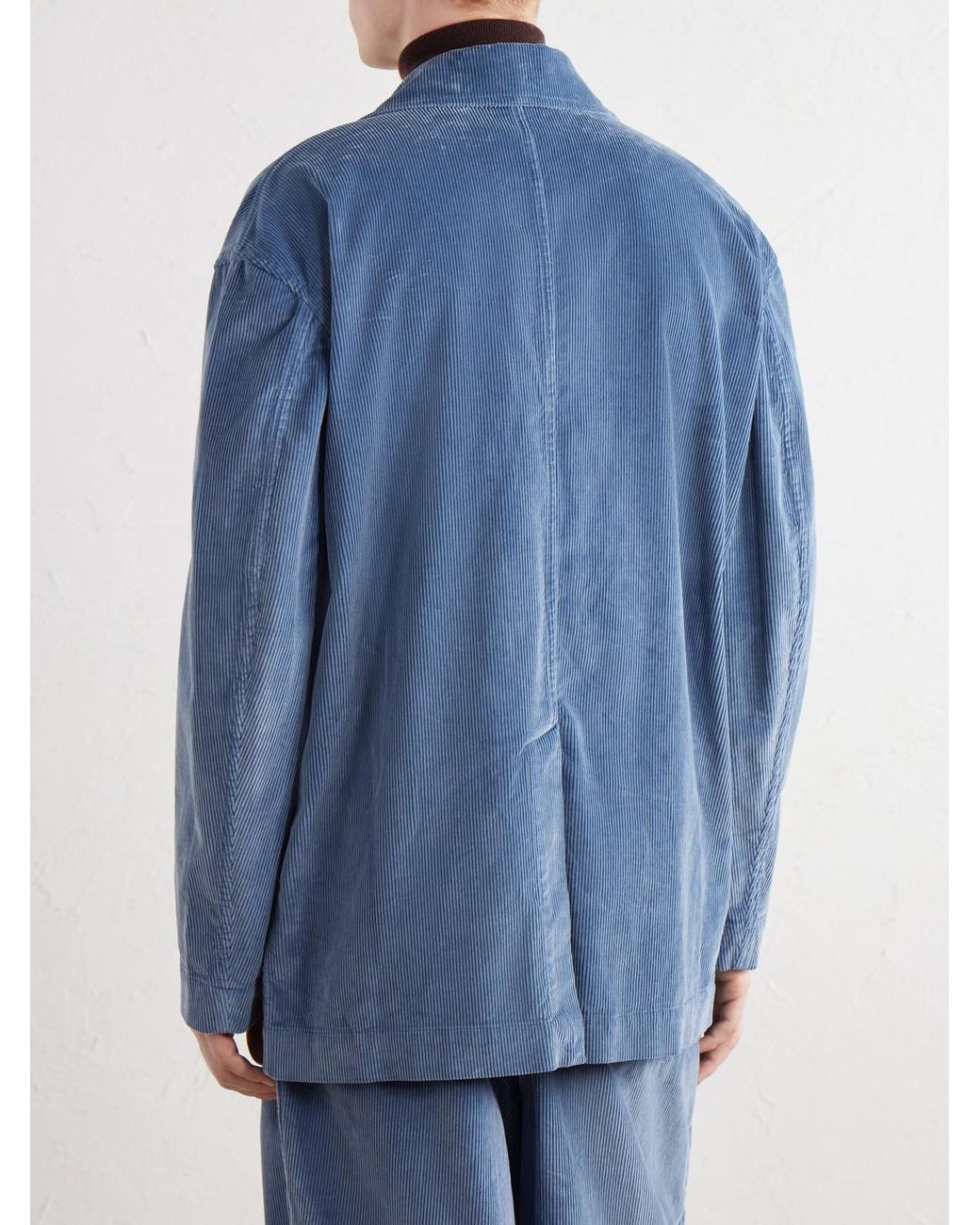 Casey Casey Blue Double-Breasted Cotton-Corduroy Blazer for men
