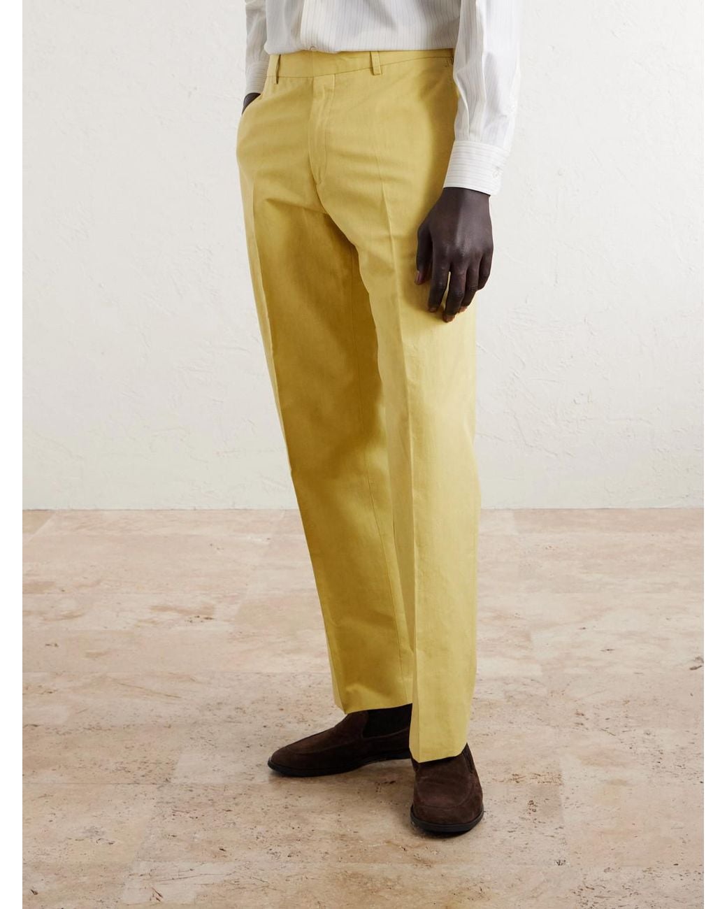 Paul Smith Yellow Straight-Leg Cotton And Linen-Blend Suit Trousers for men