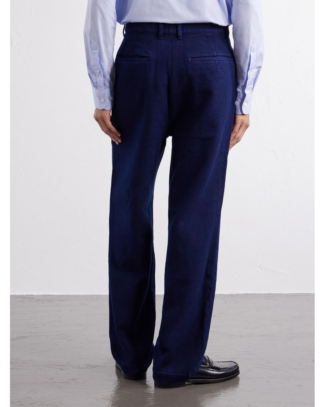 Blue Blue Japan Blue Wide-Leg Pleated Cotton-Sashiko Trousers for men