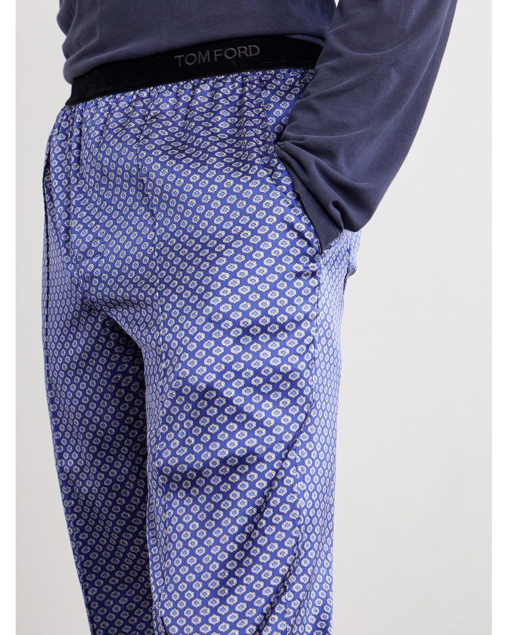 Tom Ford Blue Printed Silk-blend Satin Pyjama Trousers for men