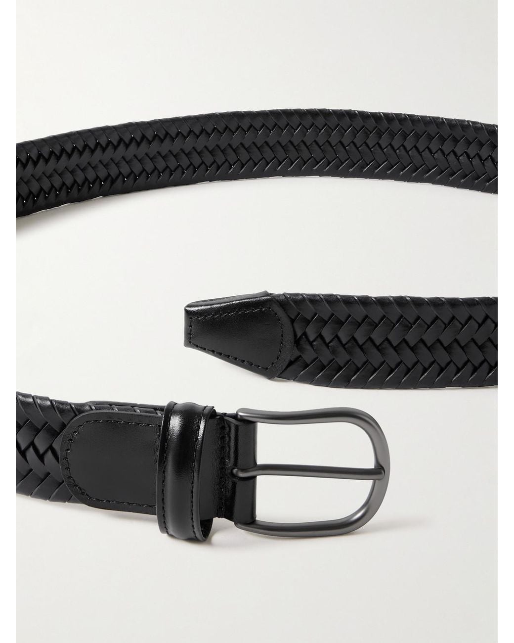 Andersons Black 3.5Cm Woven Leather Belt for men