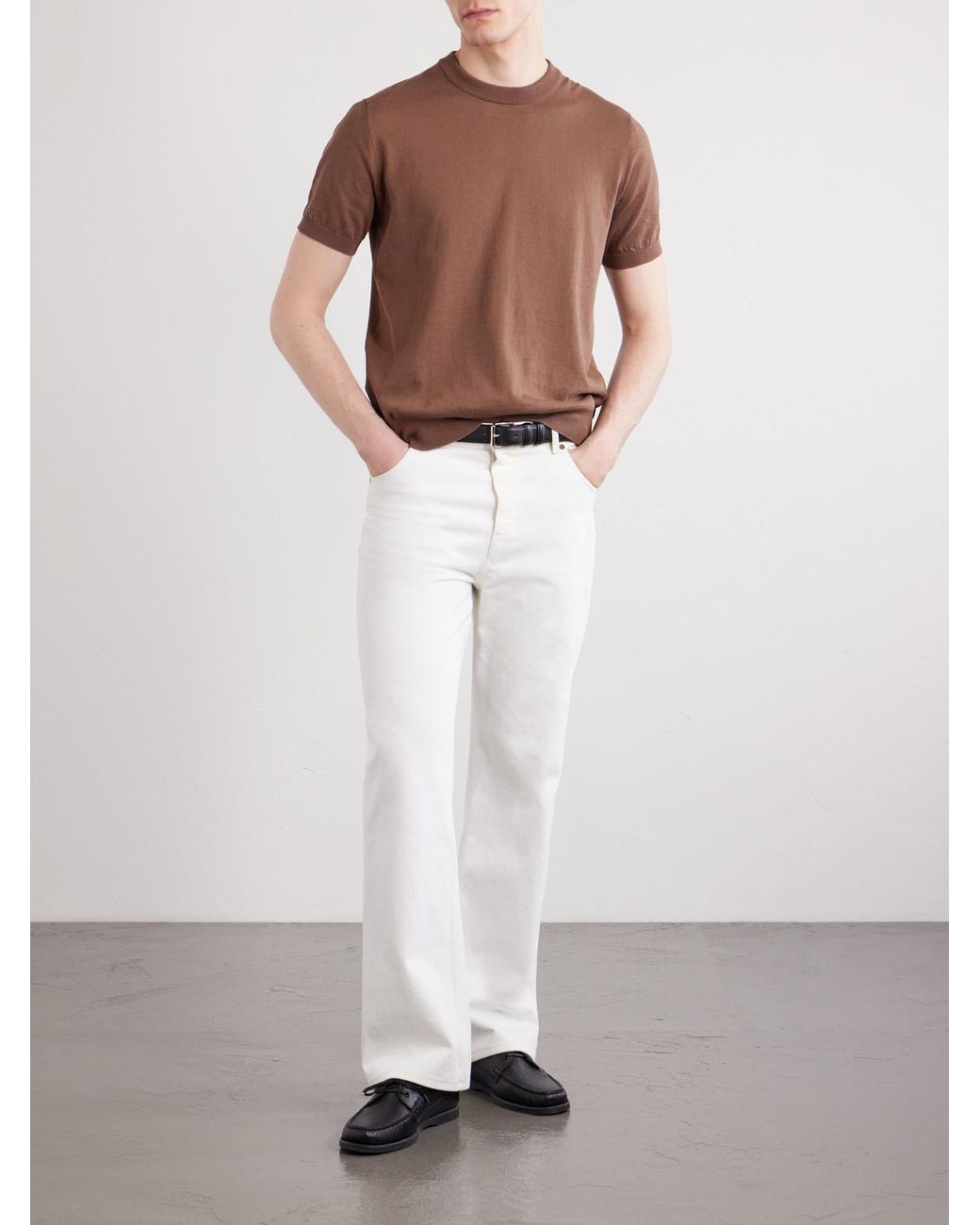 Brioni Brown Knitted Cotton T-Shirt for men