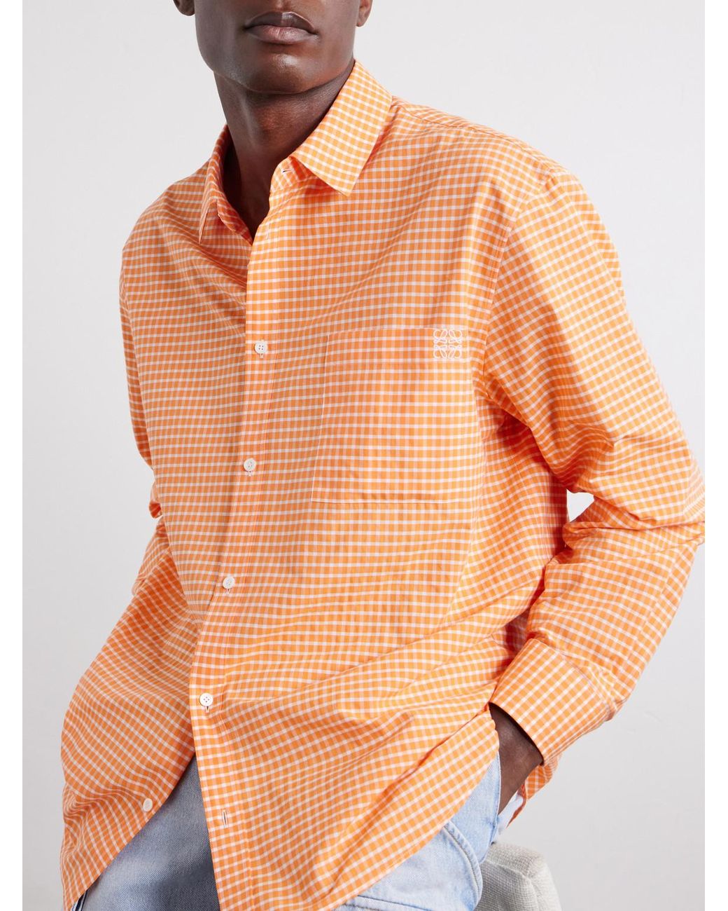 Loewe Orange Paula's Ibiza Anagram-Embroidered Checked Cotton-Poplin Shirt for men
