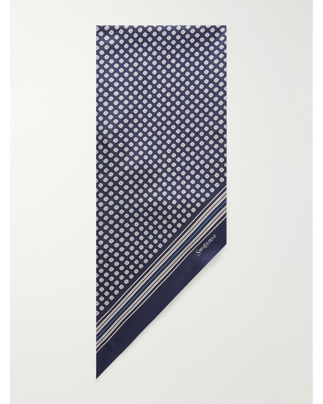 Saint Laurent Blue Printed Silk-twill Scarf for men