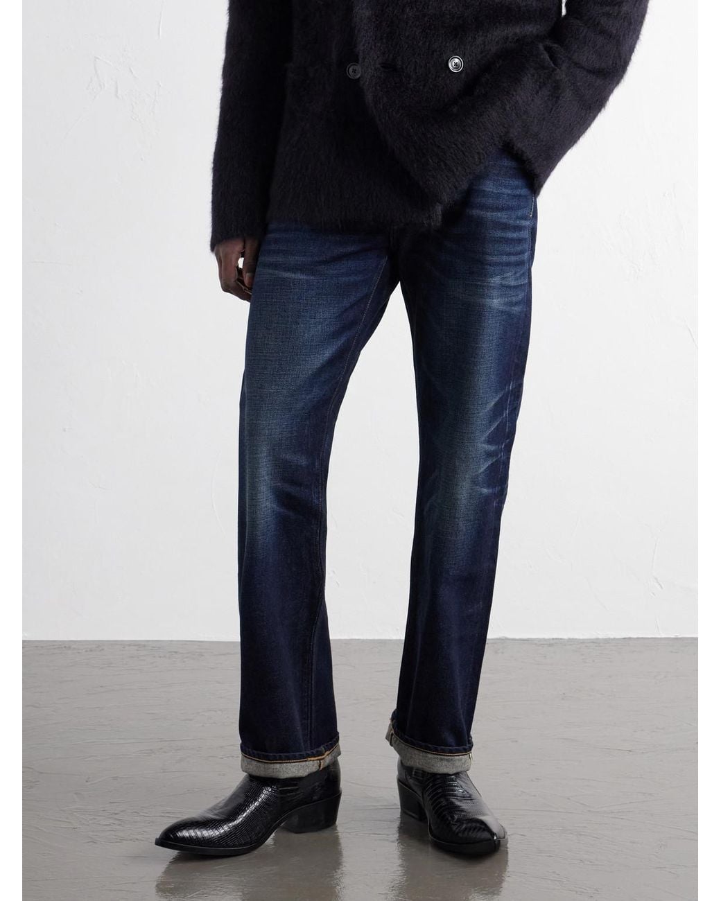 Tom Ford Black Dagger Lizard-Effect Leather Chelsea Boots for men