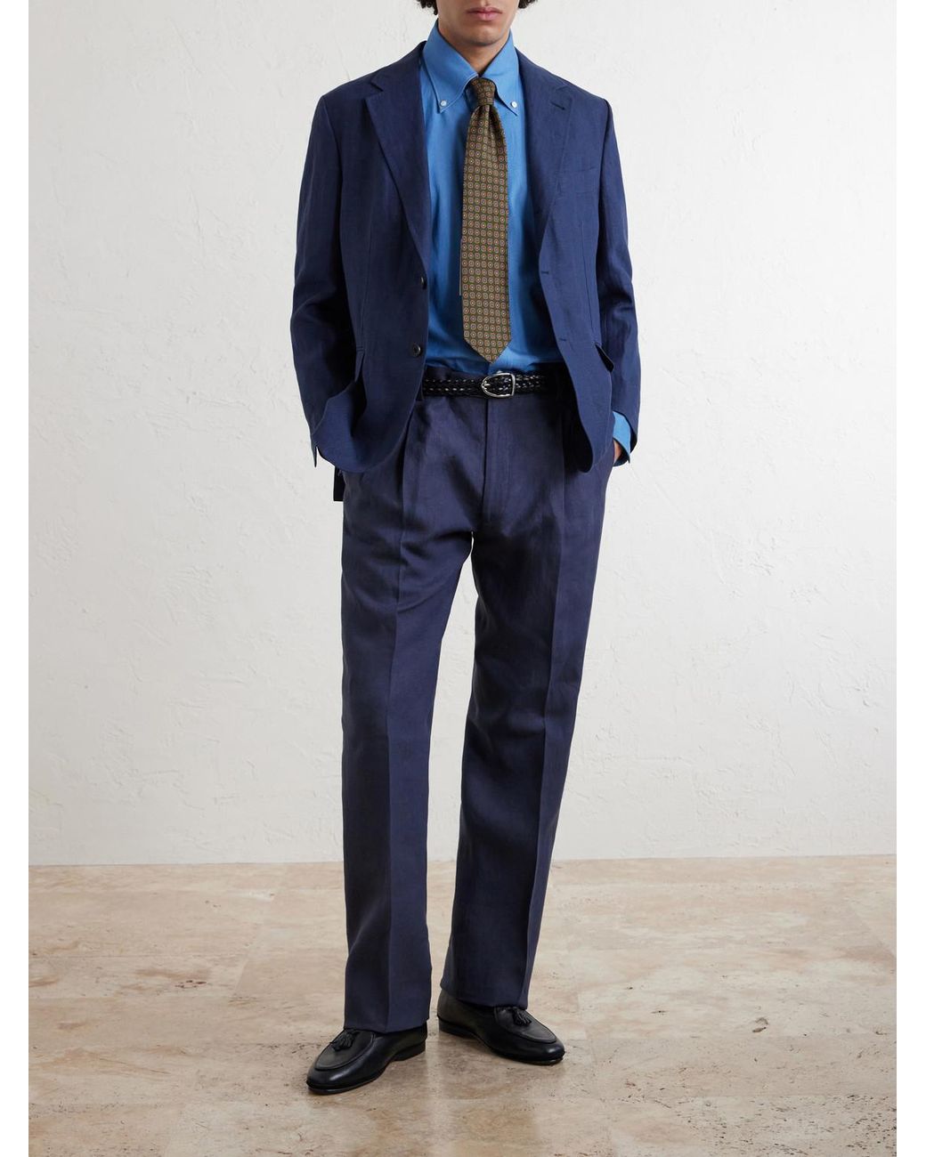 Rubinacci Blue Ciro Straight-leg Linen Suit Trousers for men