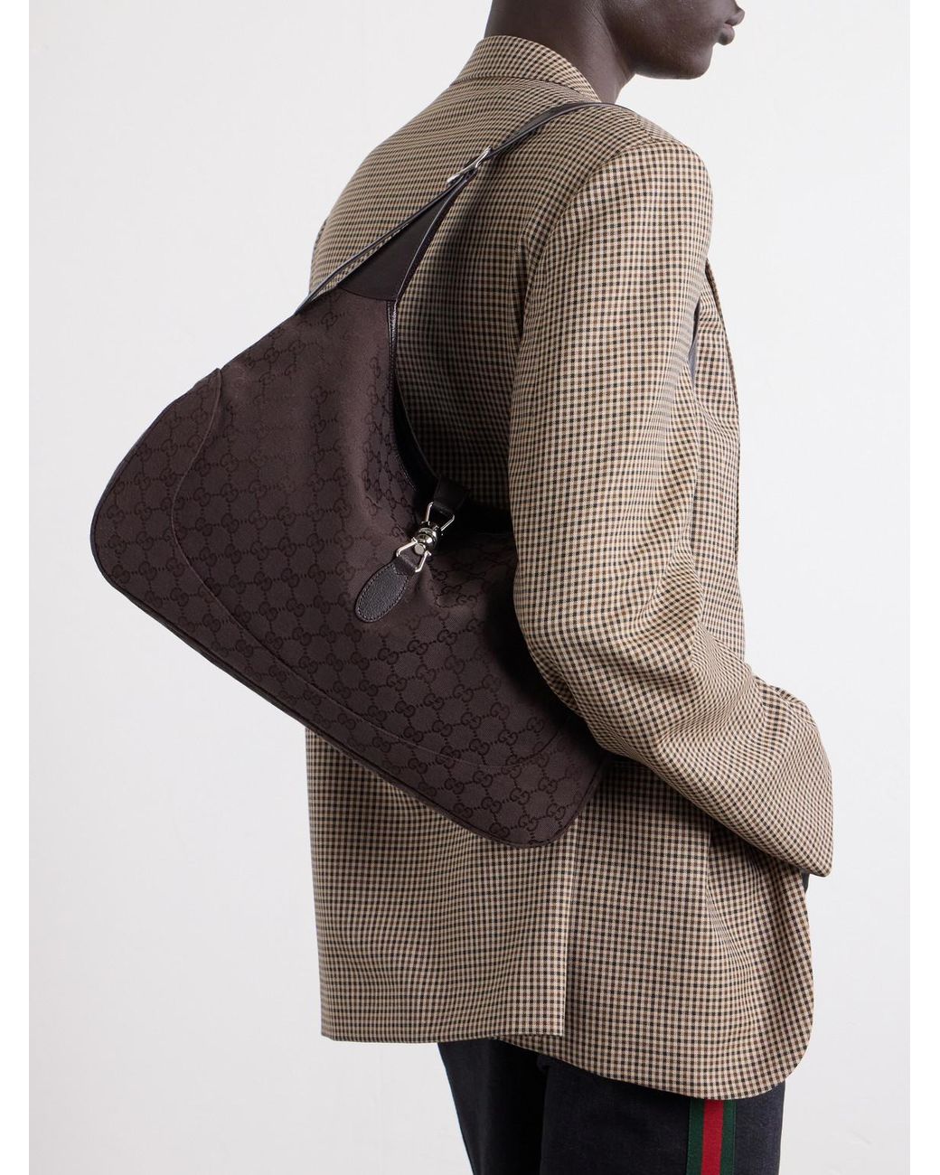Gucci Black Jackie 1961 Leather-Trimmed Canvas-Jacquard Tote Bag for men