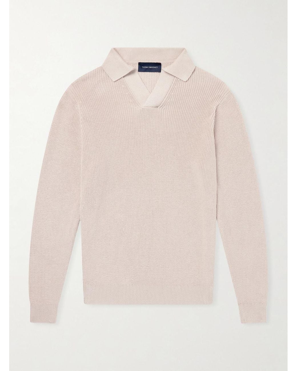 Thom Sweeney Natural Cotton Long Sleeve Polo for men