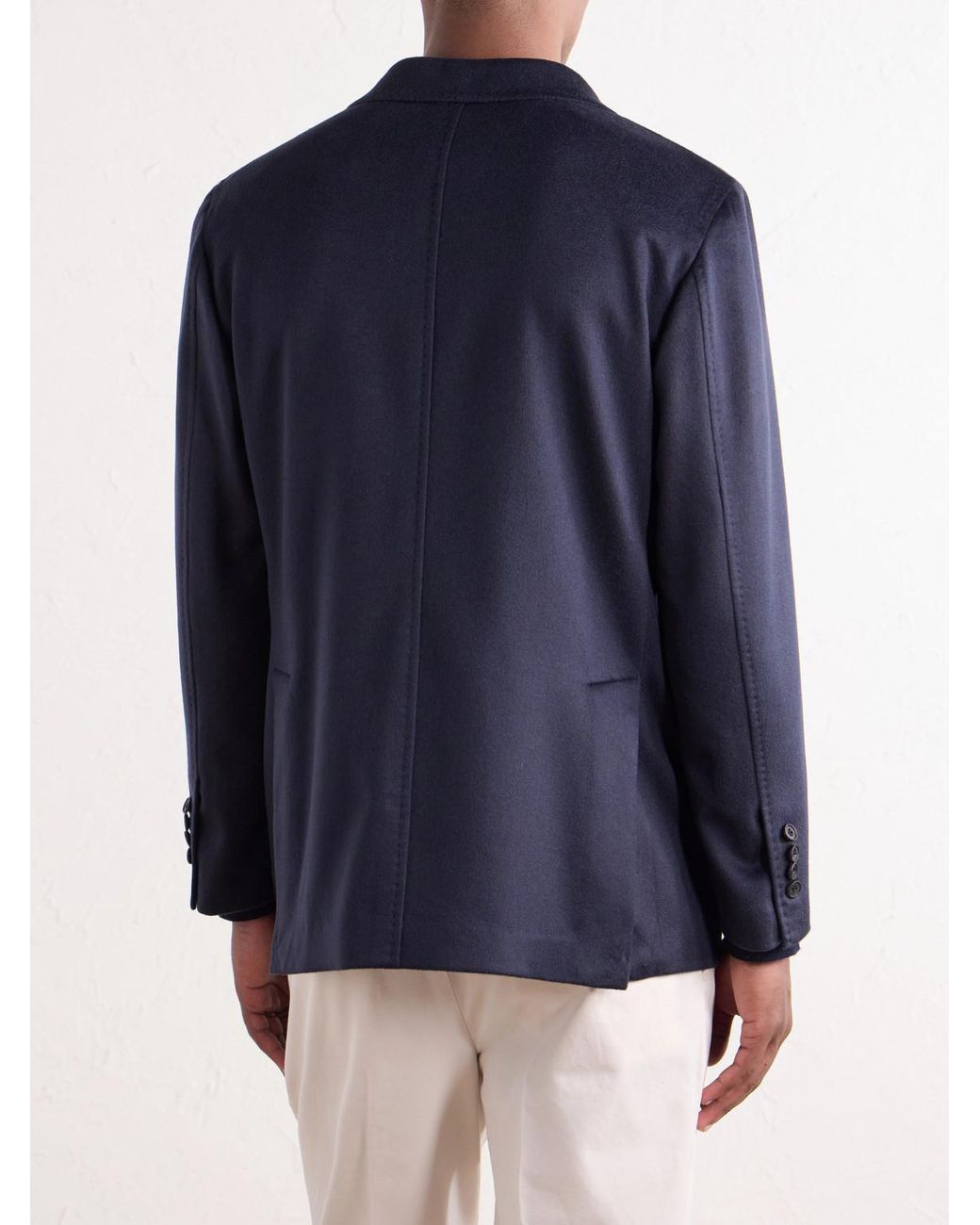 Rubinacci Blue Darted Cashmere Woven Suit Jacket for men