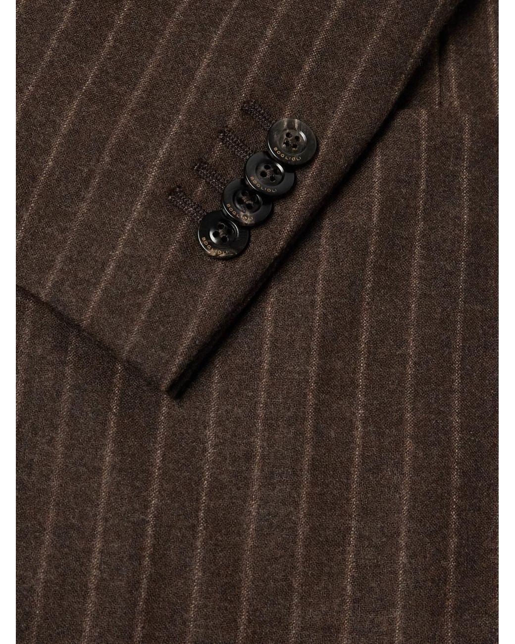Boglioli Brown Pinstriped Virgin Wool-Flannel Suit Jacket for men