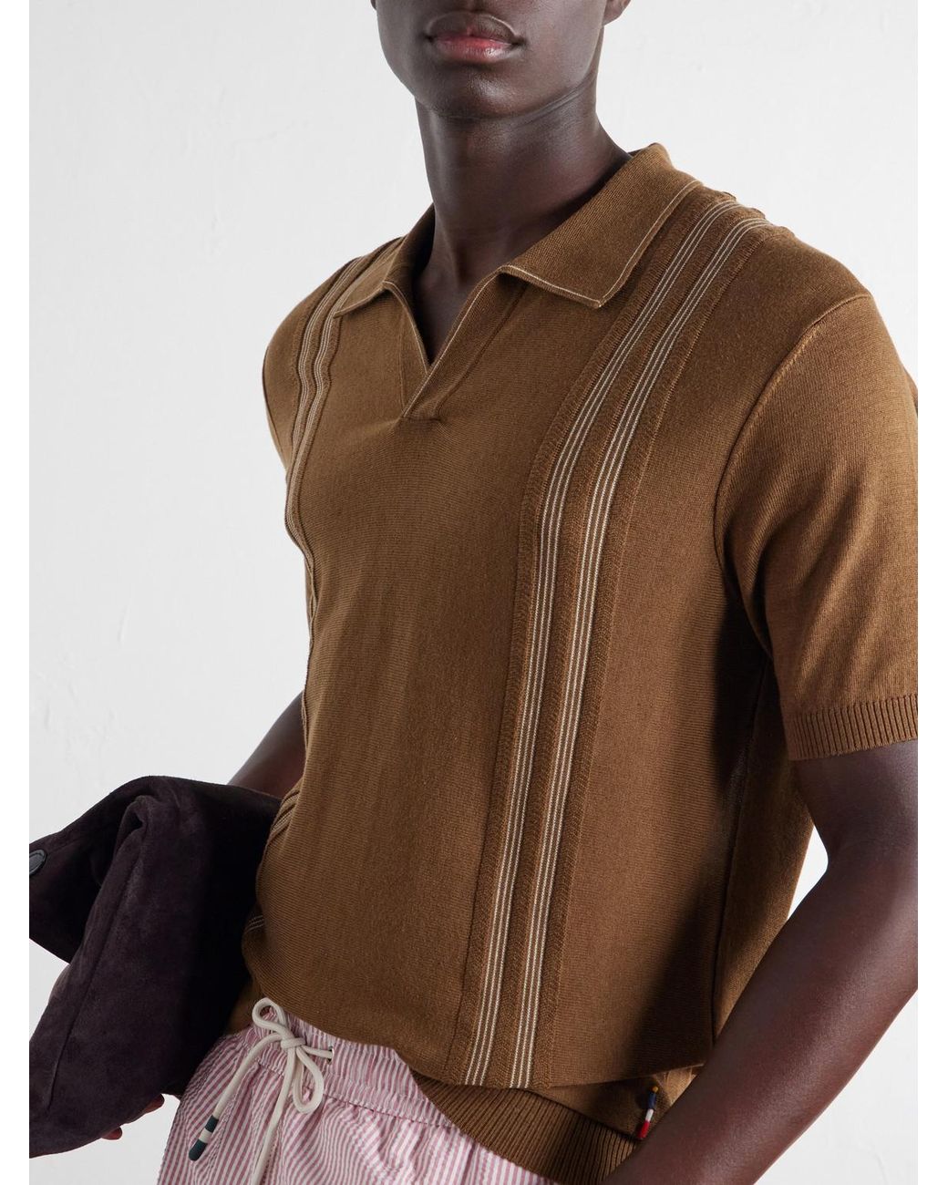 Orlebar Brown Brown Horton Striped Silk And Organic Cotton-Blend Polo Shirt for men