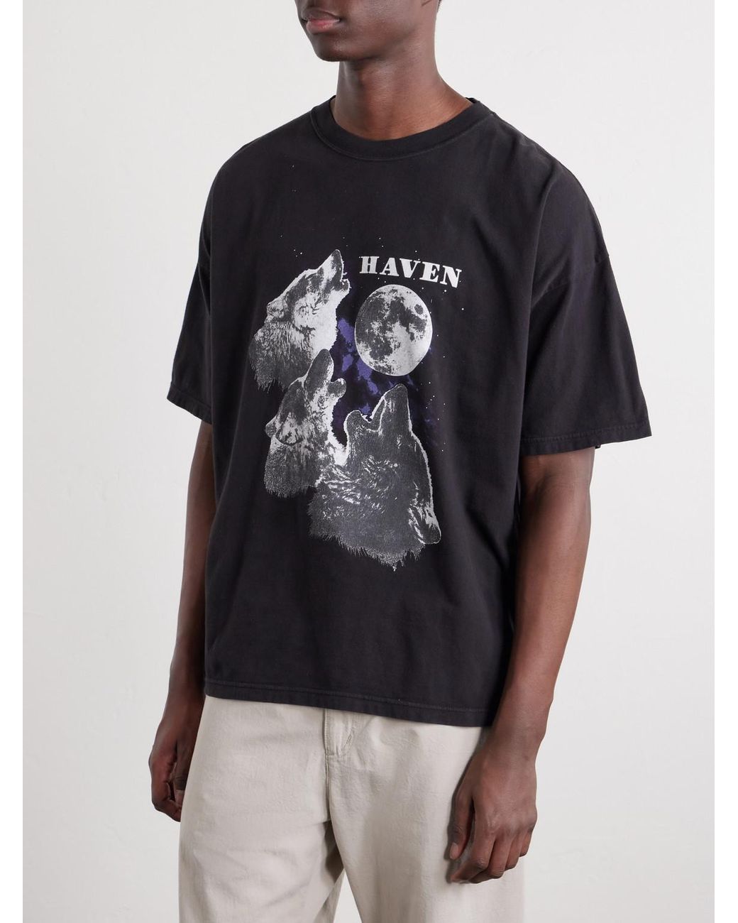 Remi Relief Black Howling Wolves Printed Cotton-Jersey T-Shirt for men