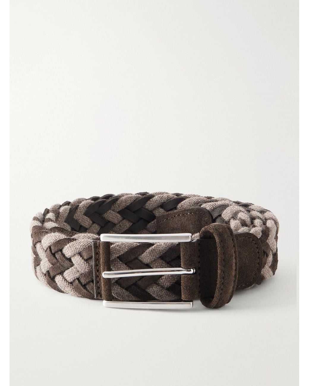 Andersons Brown 3.5 Cm Suede-Trimmed Woven Belt for men