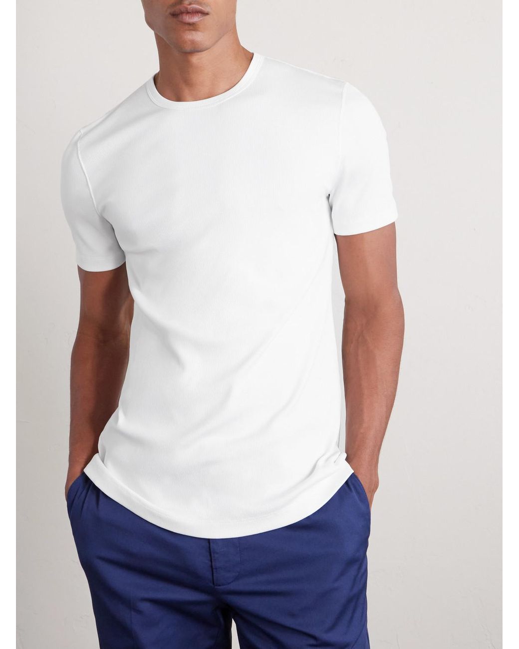 Brunello Cucinelli White Ribbed Jersey T-Shirt for men