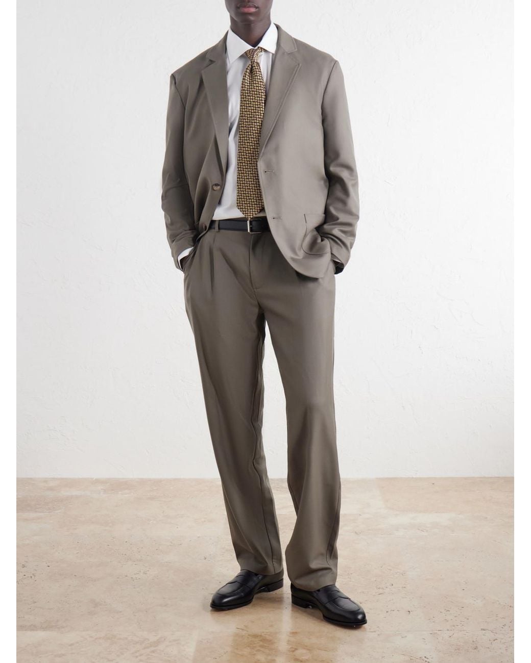 De Bonne Facture Gray One Pleat Straight-Leg Pleated Virgin Wool Trousers for men