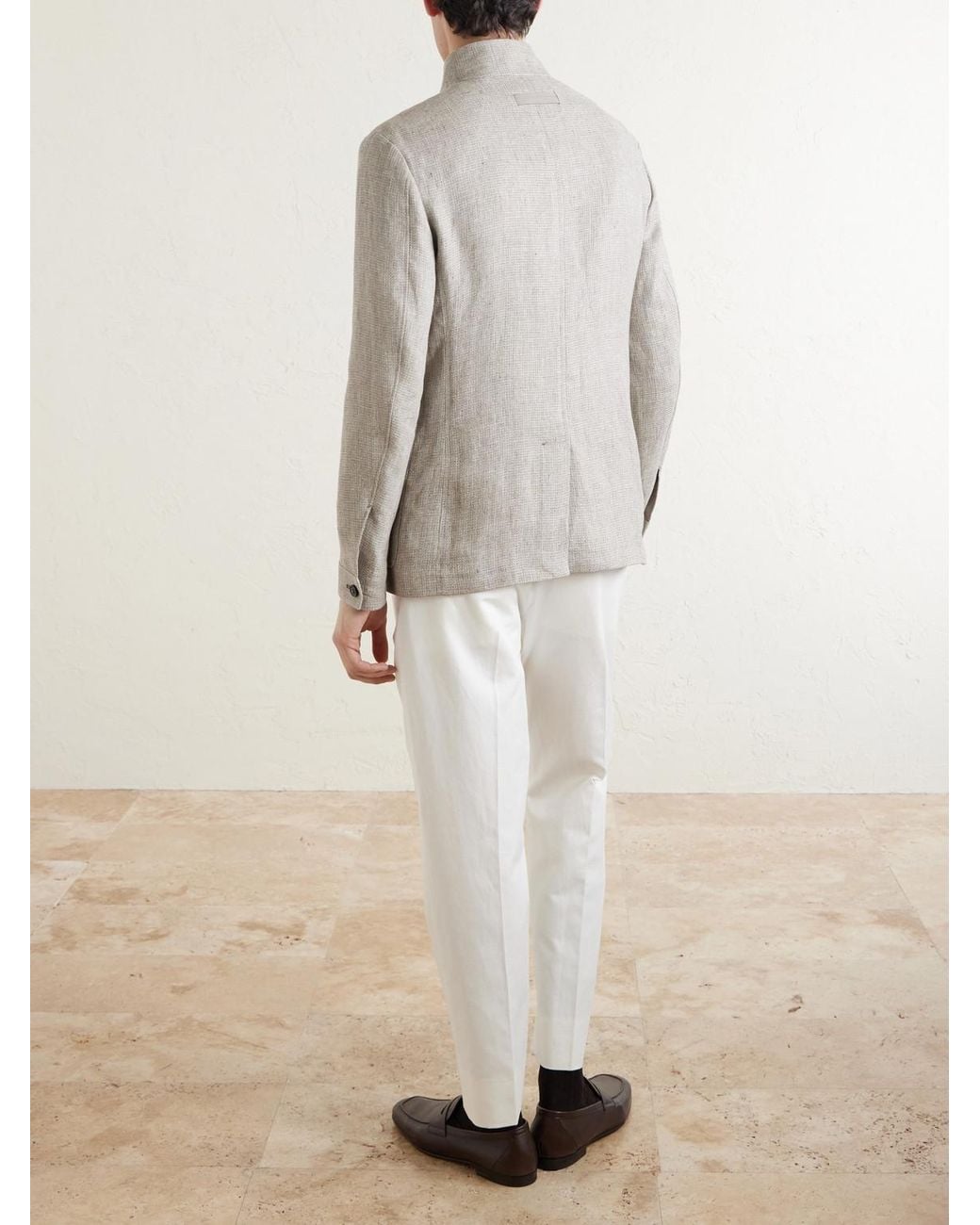 Zegna White Textured-Linen Jacket for men
