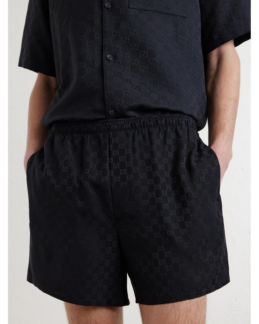 Gucci Blue Straight-Leg Logo-Jacquard Silk Shorts for men